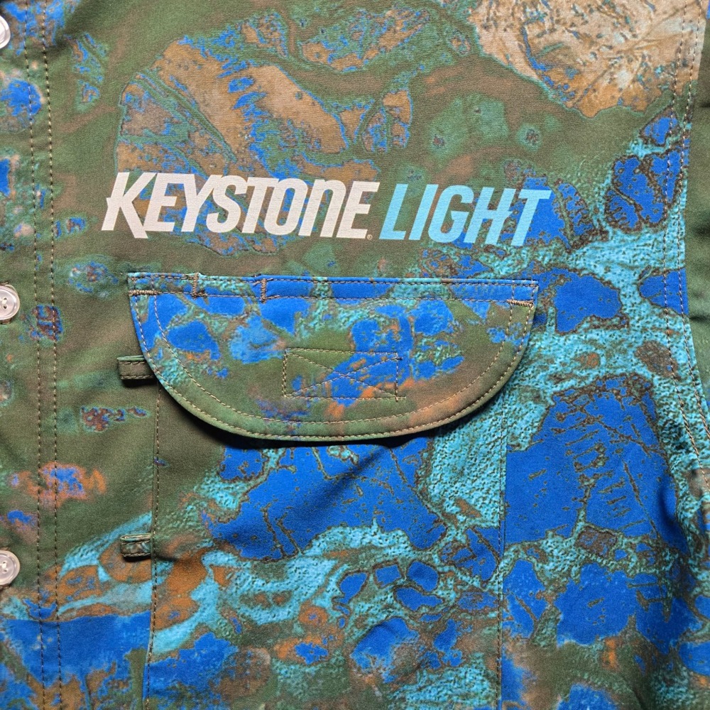 Keystone Light x Realtree Fishing Shirt Mens Large Blue Camo Button Up Vented - Picture 5 of 6